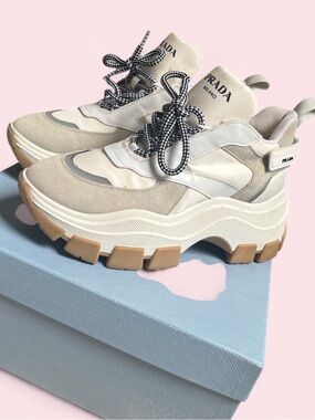 Prada Cream and Tan Platform Sneakers for Women